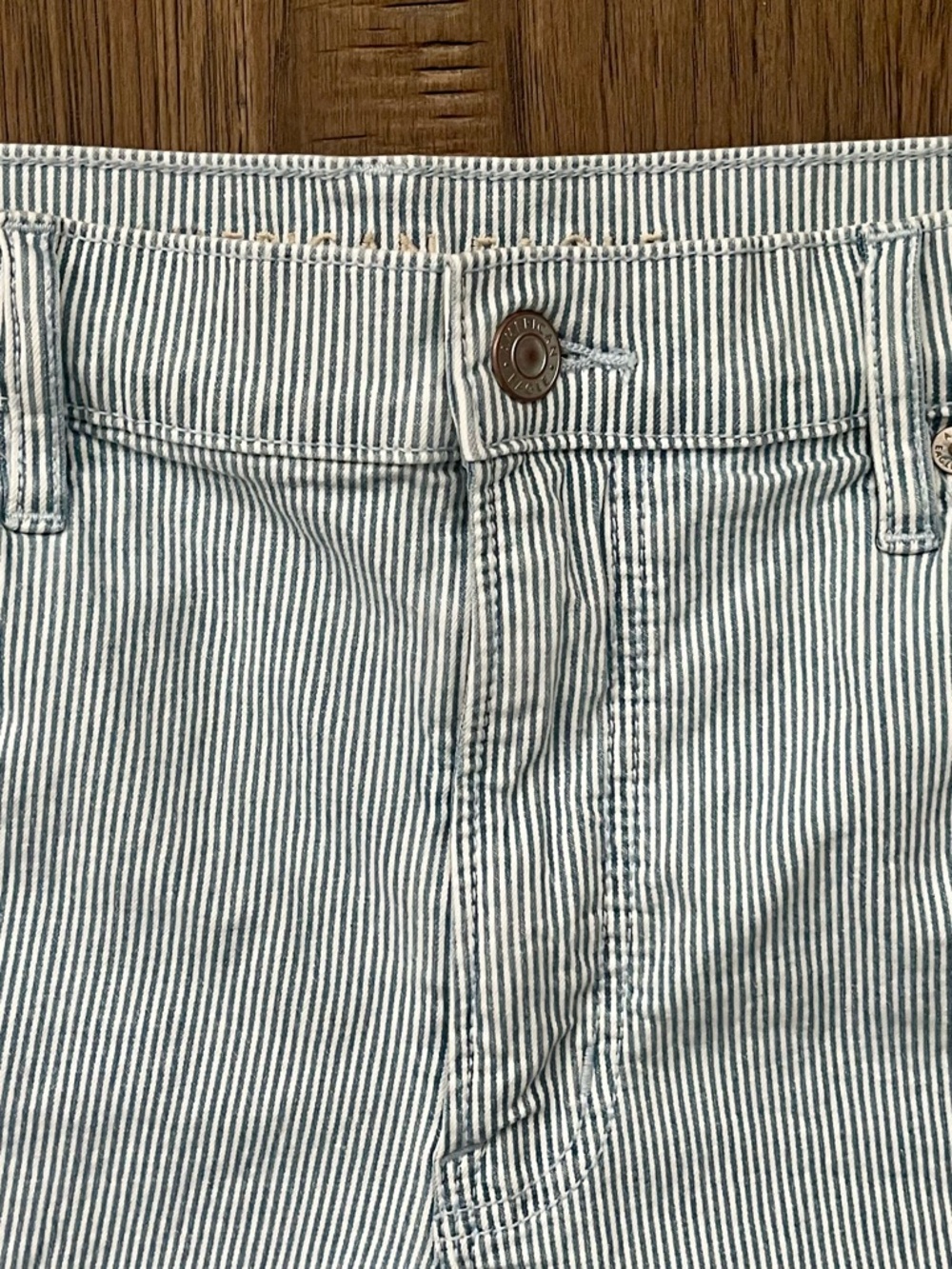 AMERICAN EAGLE Striped Denim Shorts Raw Hem Stretch Size 12 - Picture 6 of 10